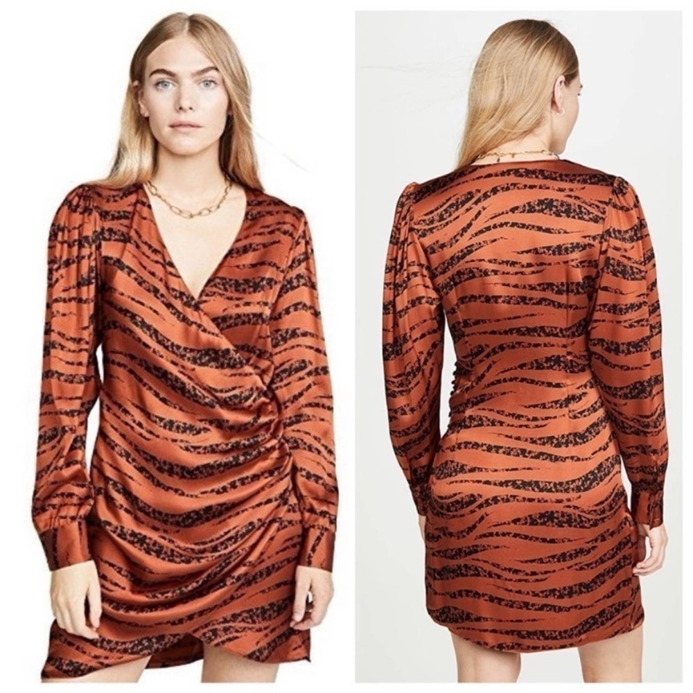Anine Bing Penelope orange zebra silk wrap dress small